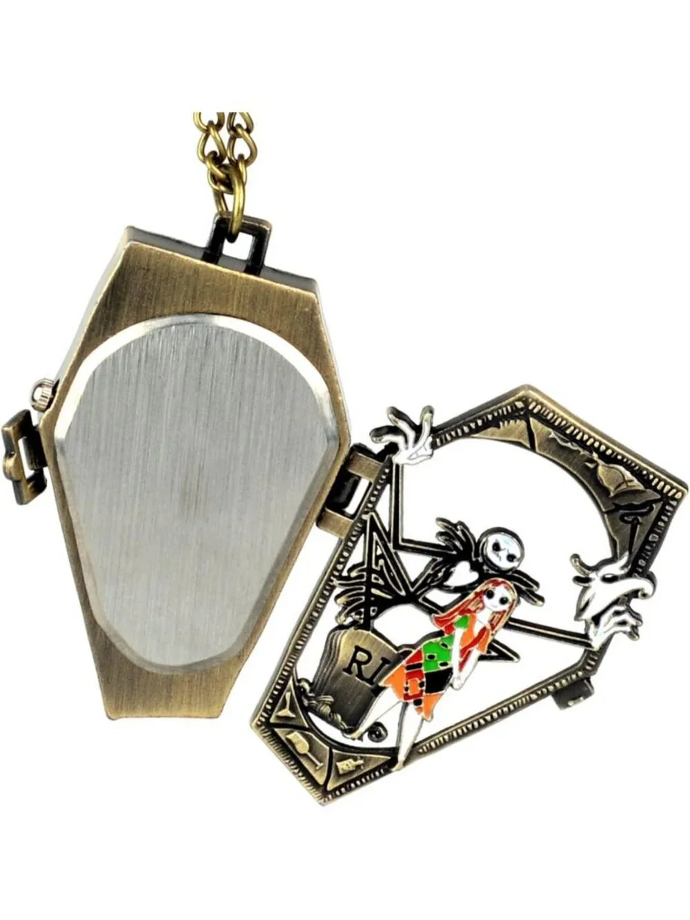 Men's Black Analog Quartz Bronze Necklace Chain Christmas Halloween Pocket Watch